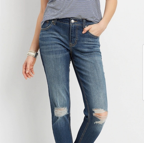 Maurices Denim - DenimFlex dark wash destructed knee boyfriend jean